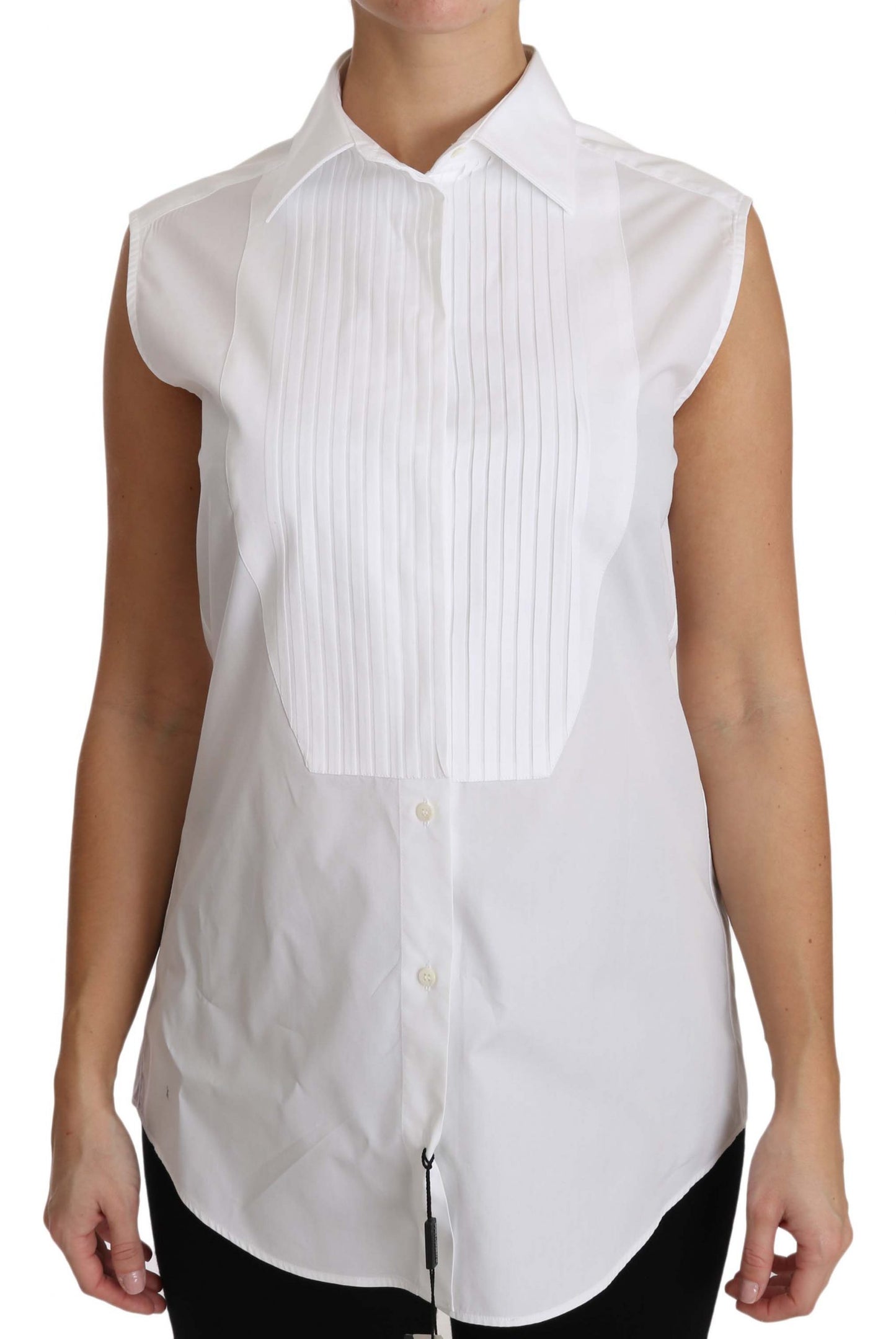 Elegant Sleeveless White Cotton Blouse