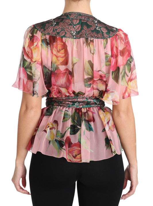 Elegant Floral Silk Pussy-Bow Shirt