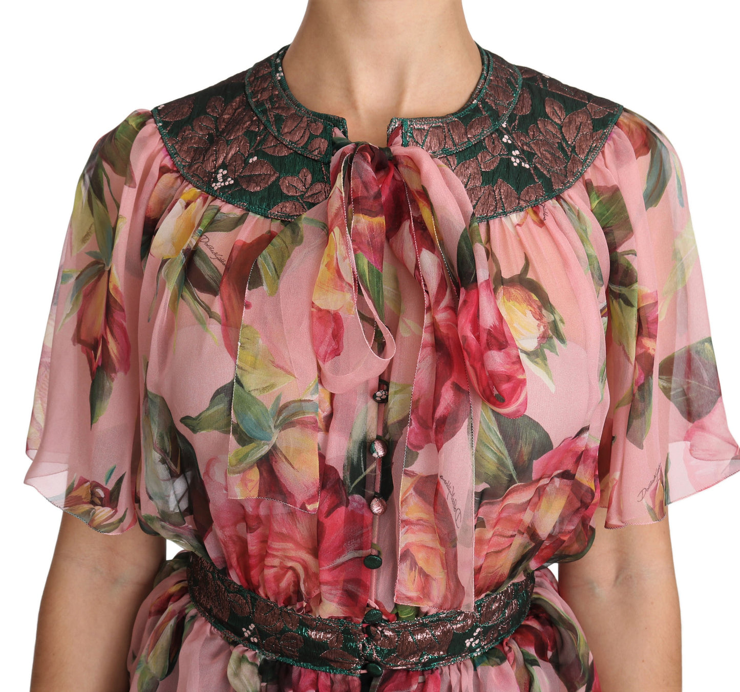 Elegant Floral Silk Pussy-Bow Shirt