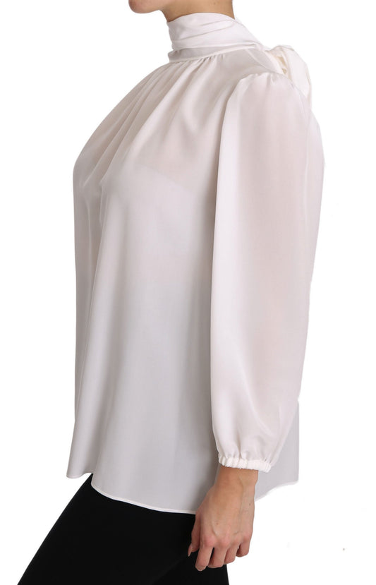 Elegant White Silk Longsleeve Top