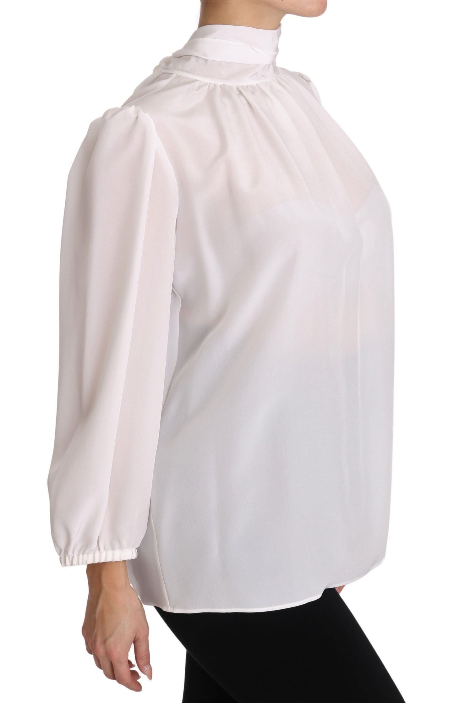 Elegant White Silk Longsleeve Top