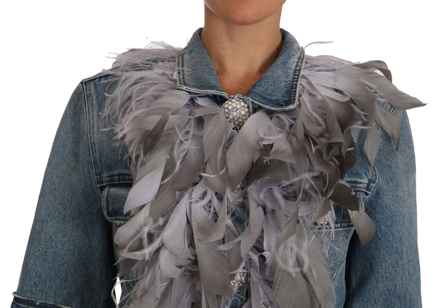 Embellished Feather Denim Extravaganza