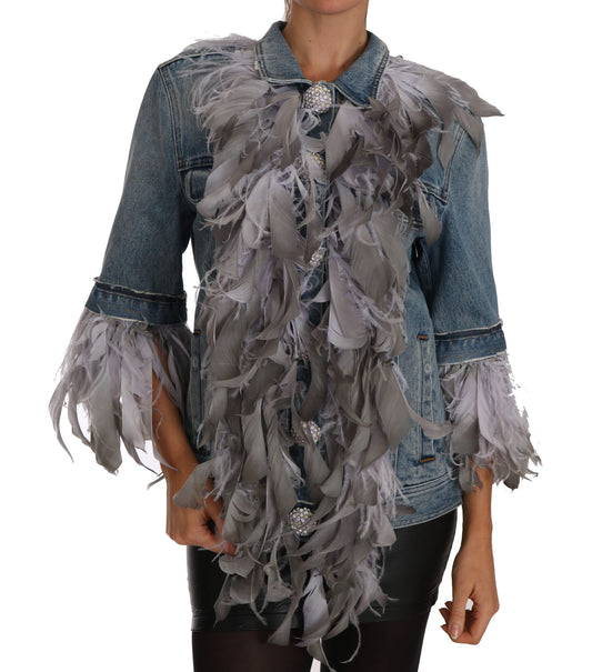 Embellished Feather Denim Extravaganza