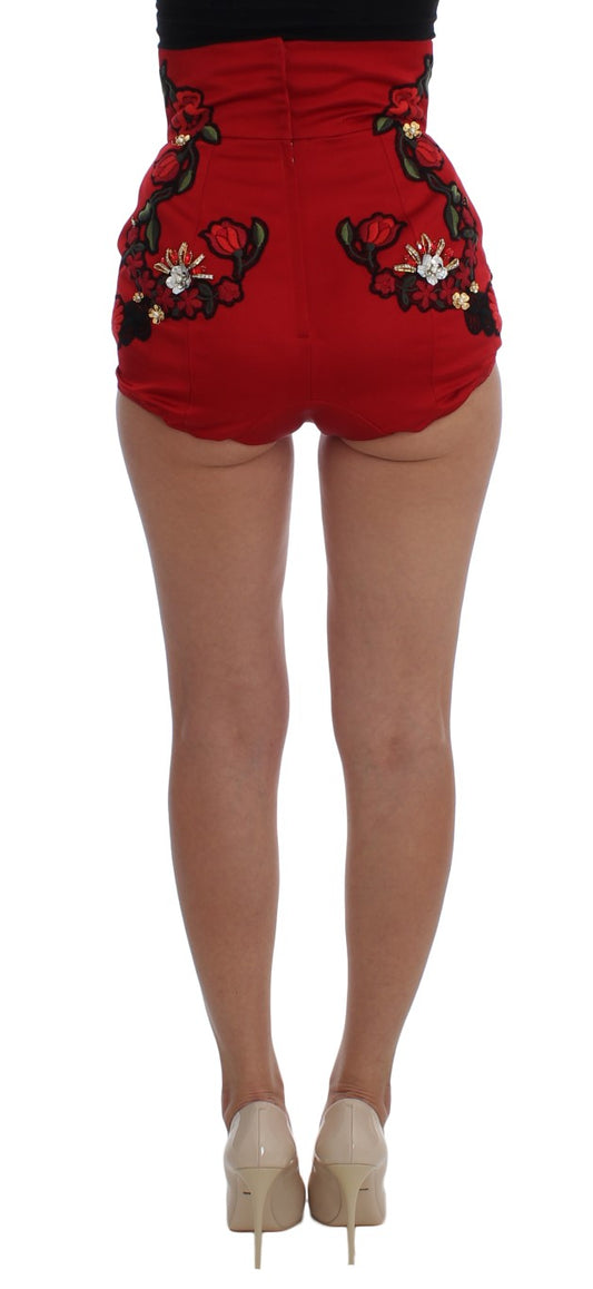 Ravishing Red Silk Embroidered Shorts