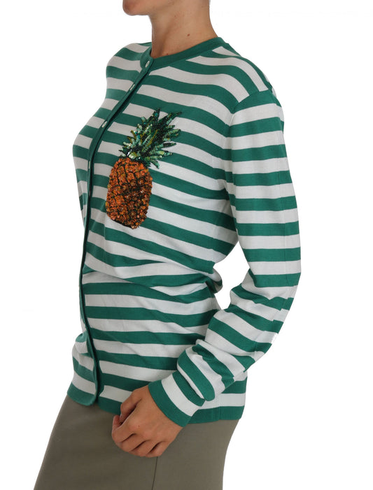 Embroidered Pineapple Cashmere-Silk Cardigan