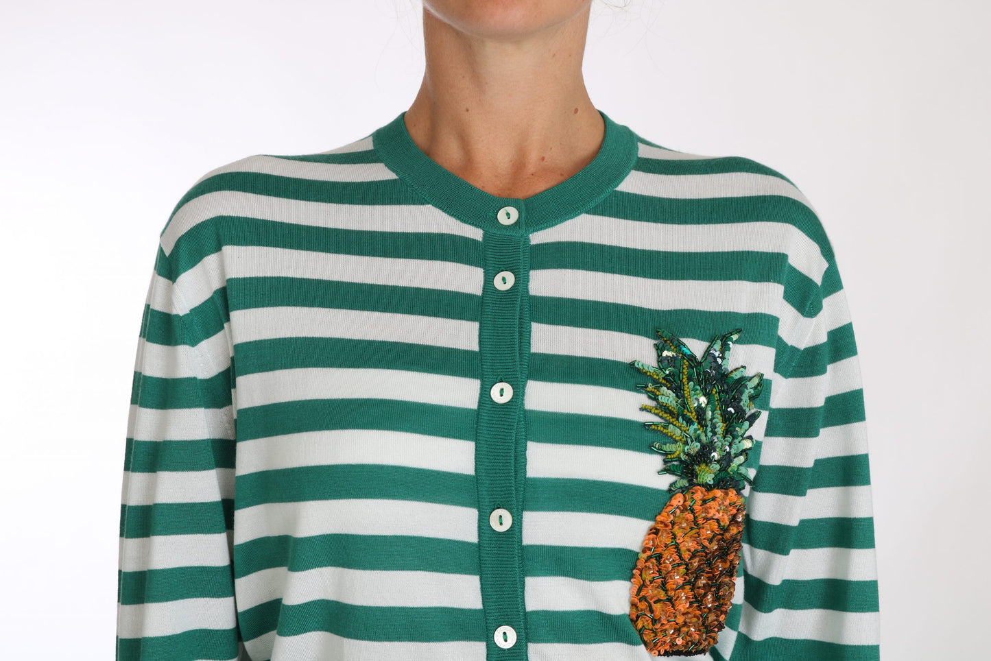 Embroidered Pineapple Cashmere-Silk Cardigan