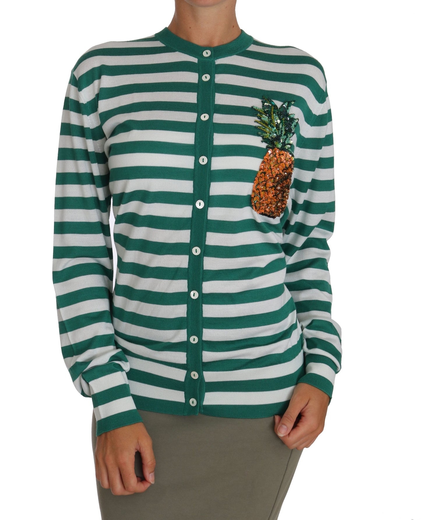 Embroidered Pineapple Cashmere-Silk Cardigan