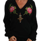 Elegant Black Cashmere Crystal Sweater