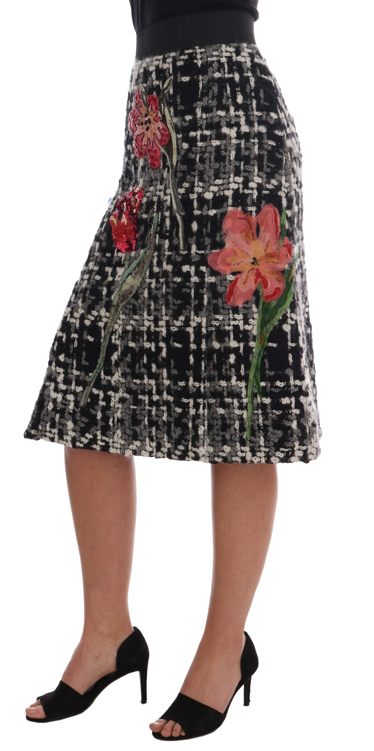 Sequined Floral High-Waist A-Line Skirt