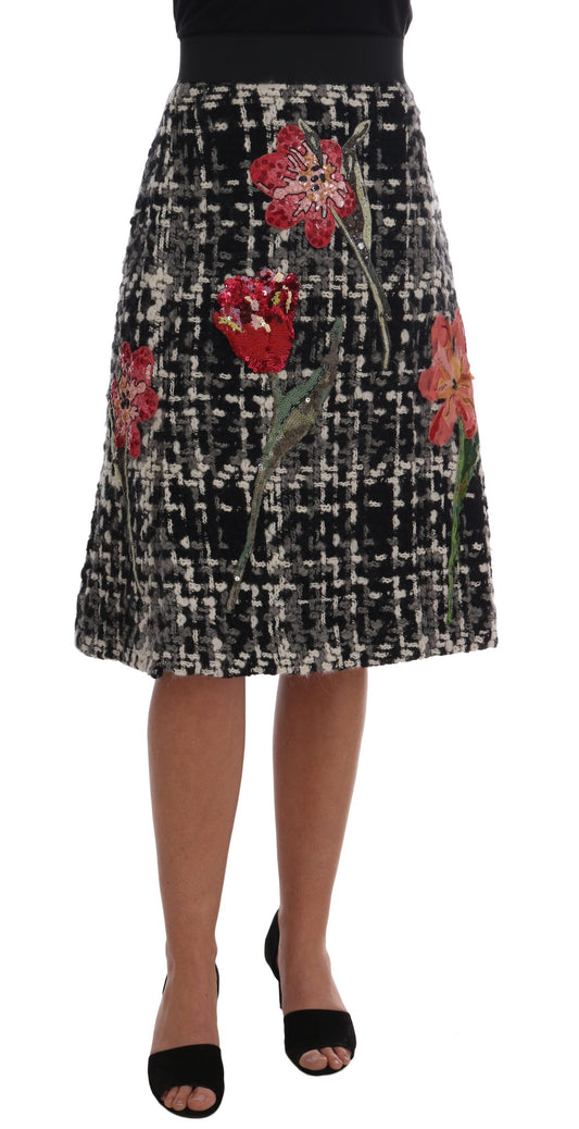 Sequined Floral High-Waist A-Line Skirt