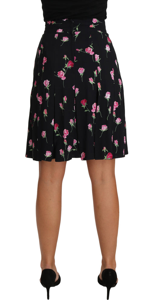 Elegant Rose Print A-Line Skirt