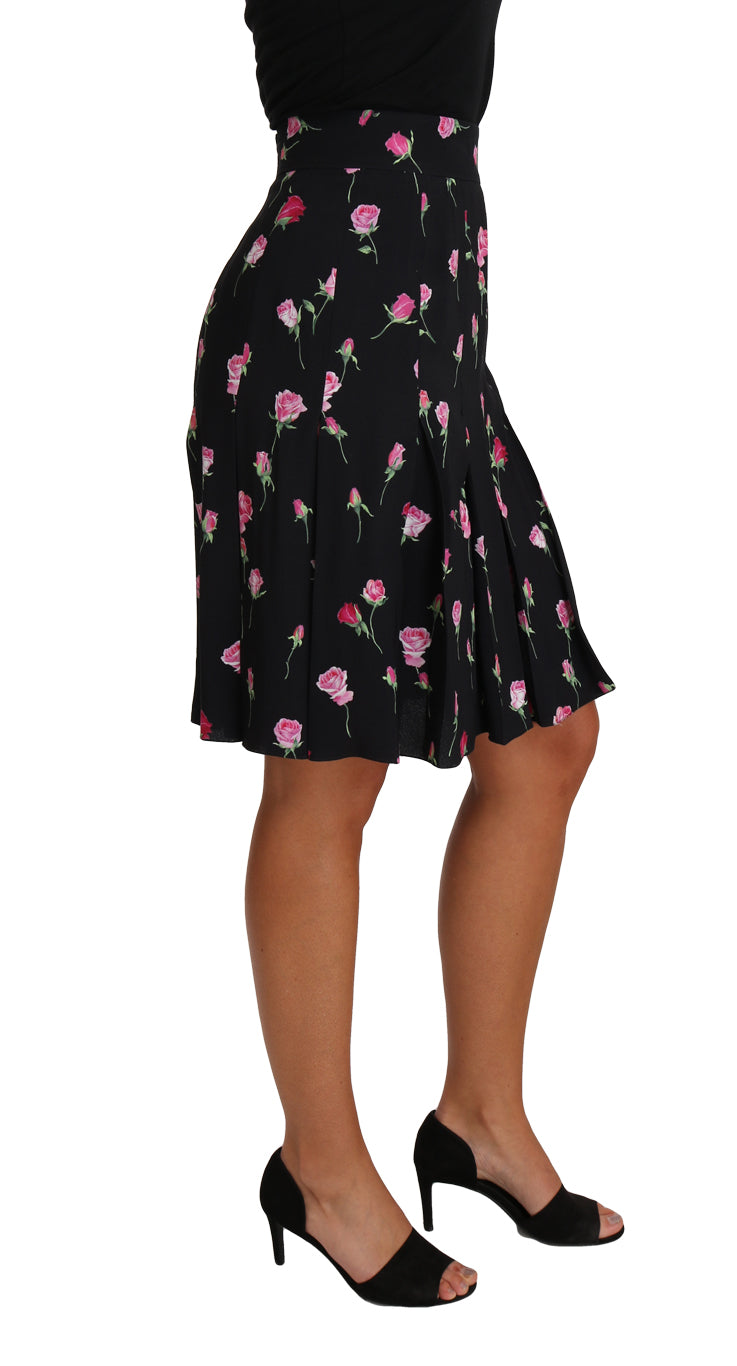 Elegant Rose Print A-Line Skirt