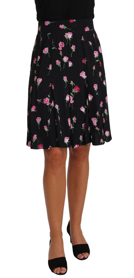 Elegant Rose Print A-Line Skirt