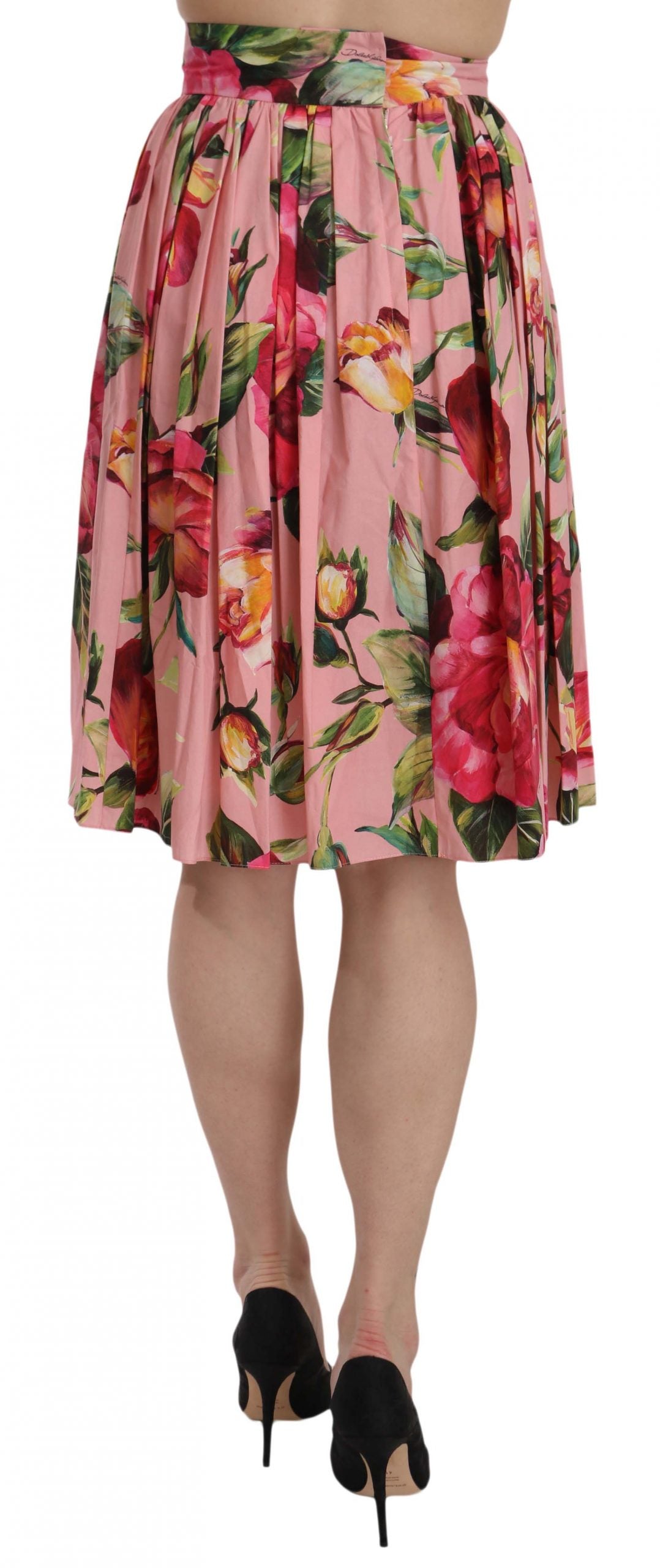 Elegant Pink Rose Print Flare Skirt