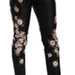 Black Silk Floral Embroidered Trousers Slim Pants