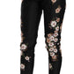 Black Silk Floral Embroidered Trousers Slim Pants
