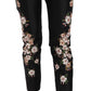 Black Silk Floral Embroidered Trousers Slim Pants