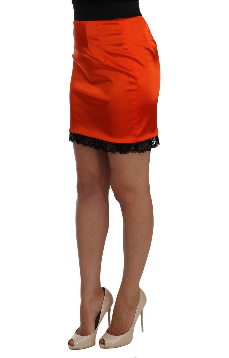 Orange High-Waist Lace Pencil Skirt