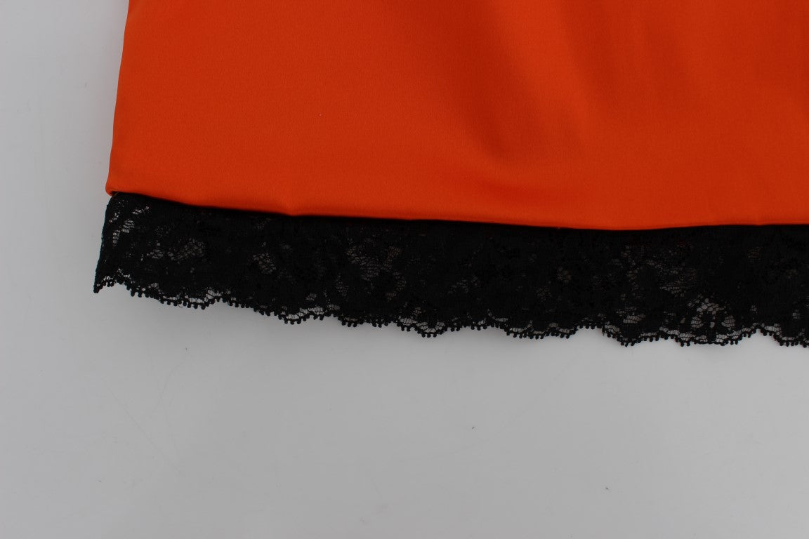 Orange High-Waist Lace Pencil Skirt