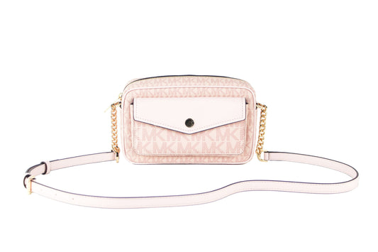 Jet Set Travel Medium Signature PVC Pocket Camera Bag Crossbody Handbag (Powder Blush Multi Signature)