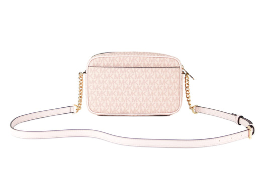 Jet Set Travel Medium Signature PVC Pocket Camera Bag Crossbody Handbag (Powder Blush Multi Signature)