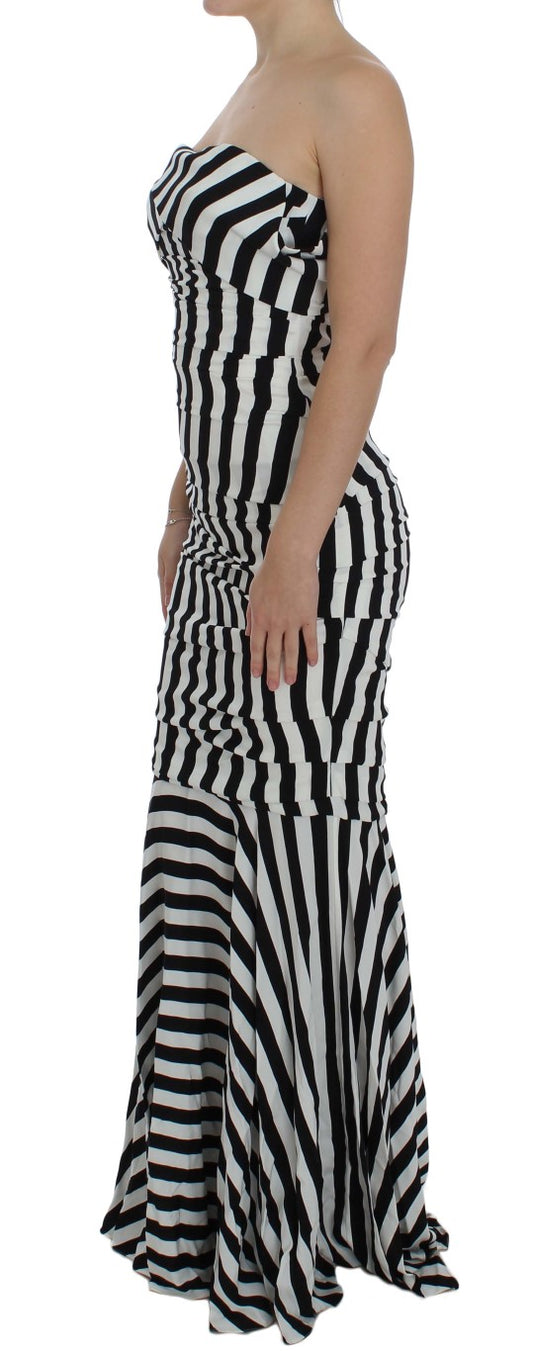 Chic Black & White Striped Silk Dress