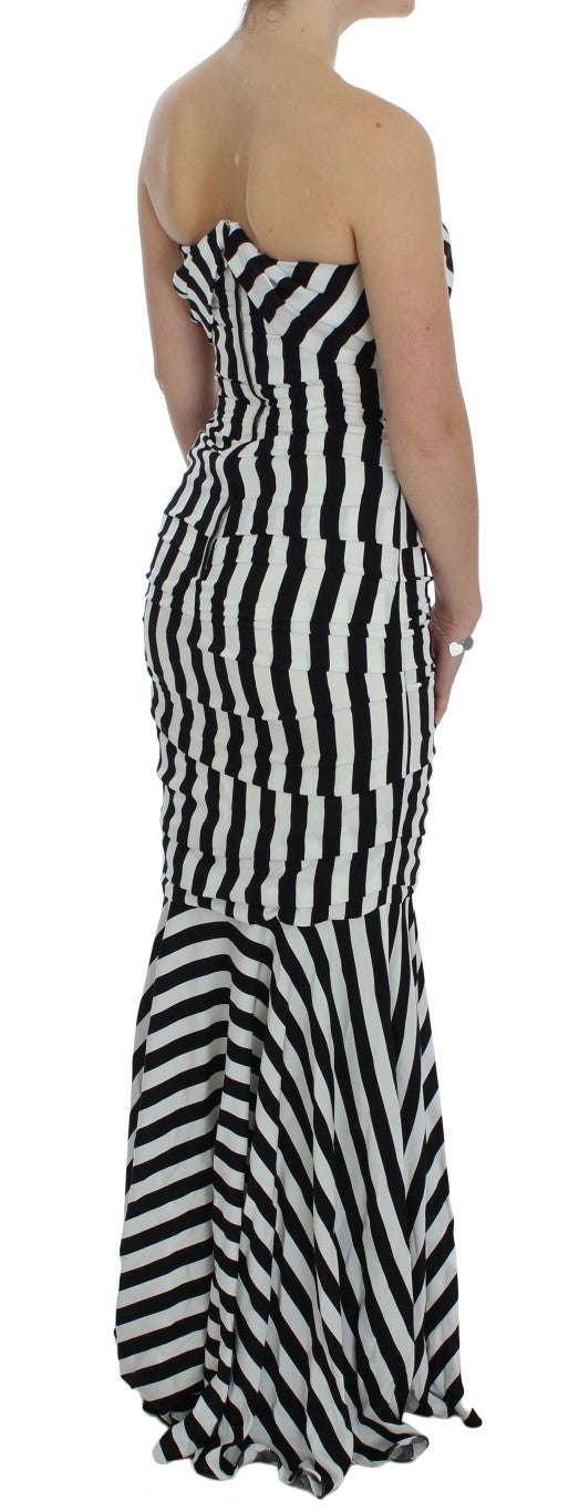 Chic Black & White Striped Silk Dress