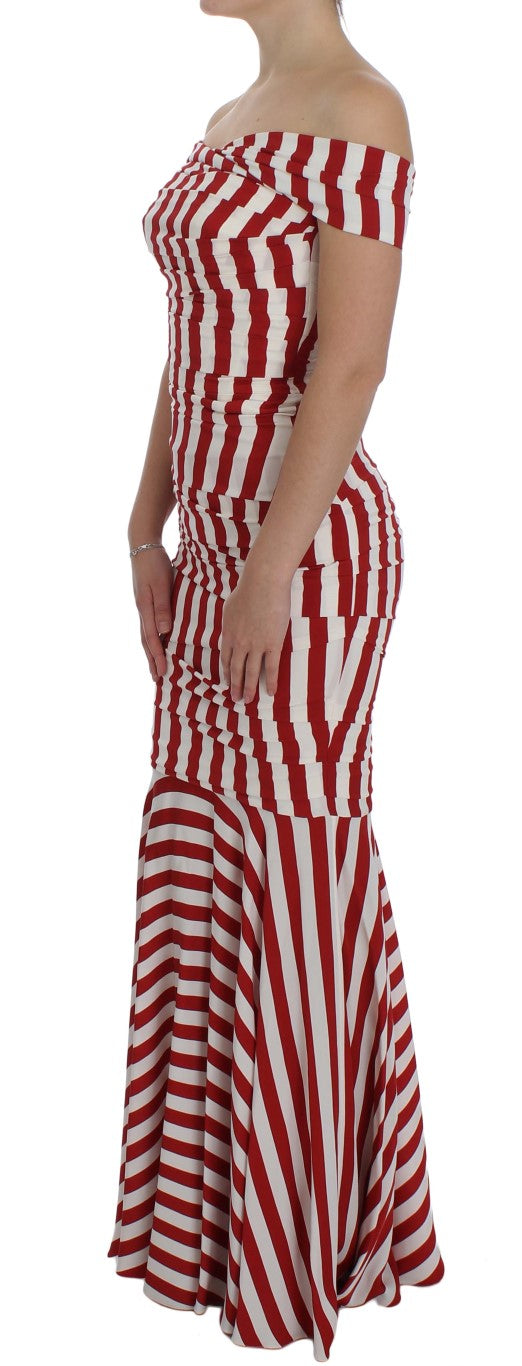 Elegant Red and White Striped Silk Bodycon Dress