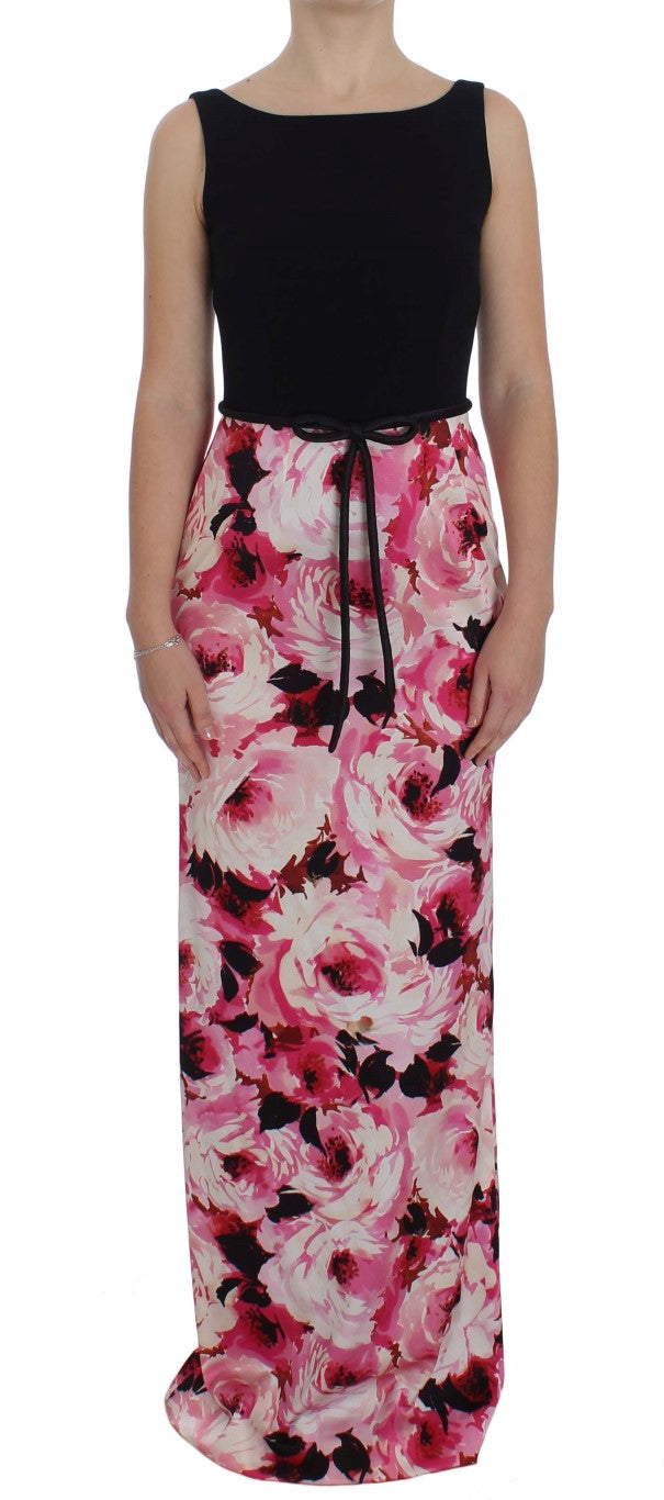 Pink Floral Print Long Maxi Sheath Dress