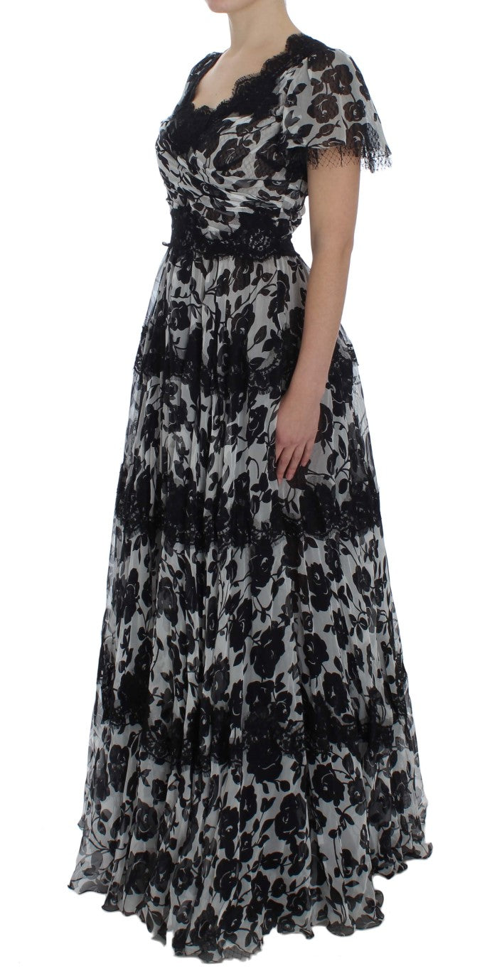 Floral Lace Maxi Dress in B&W