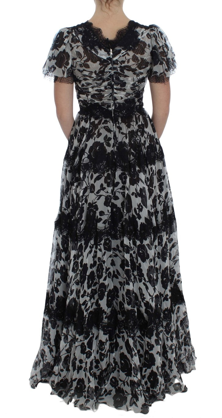 Floral Lace Maxi Dress in B&W