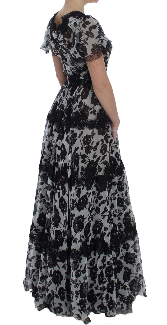 Floral Lace Maxi Dress in B&W