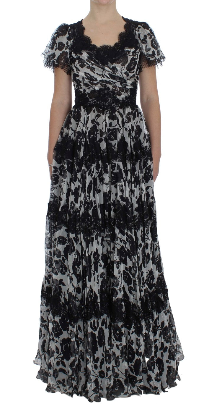 Floral Lace Maxi Dress in B&W