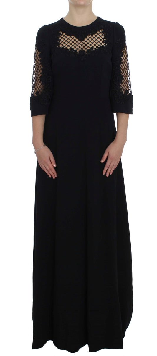 Elegant Black Wool Cutout Maxi Dress