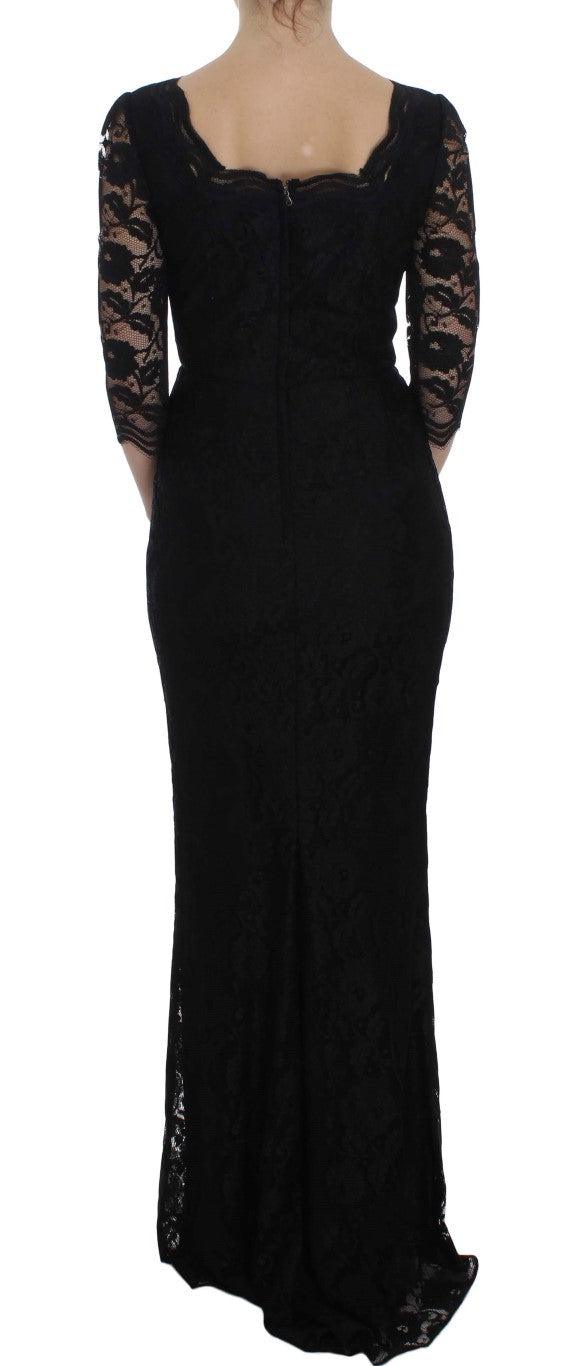 Elegant Black Floral Lace Maxi Dress