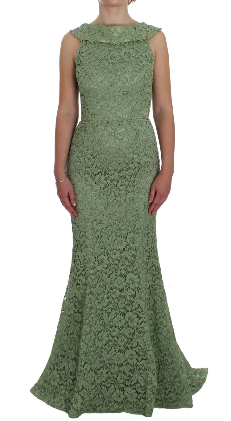 Elegant Green Floral Lace Maxi Dress