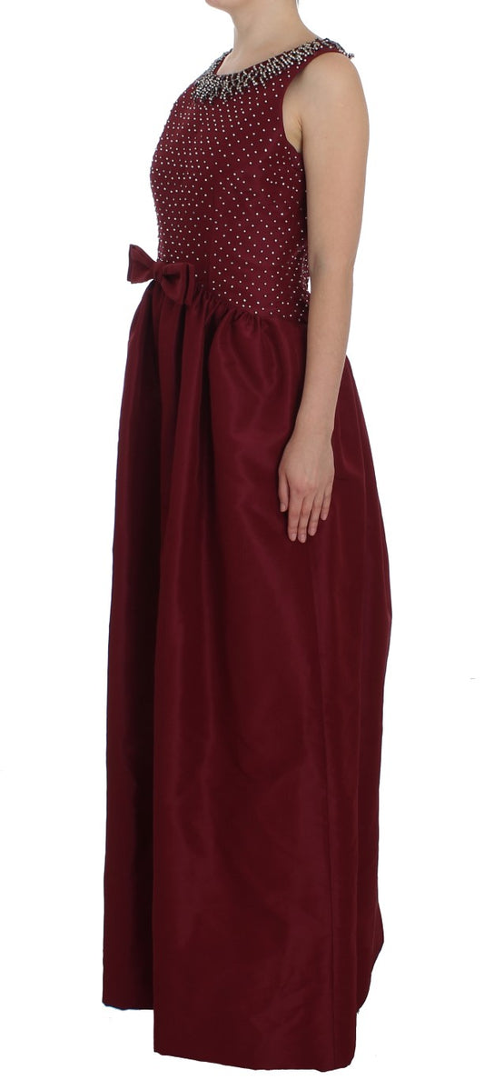 Elegant Bordeaux Silk Crystal Gown