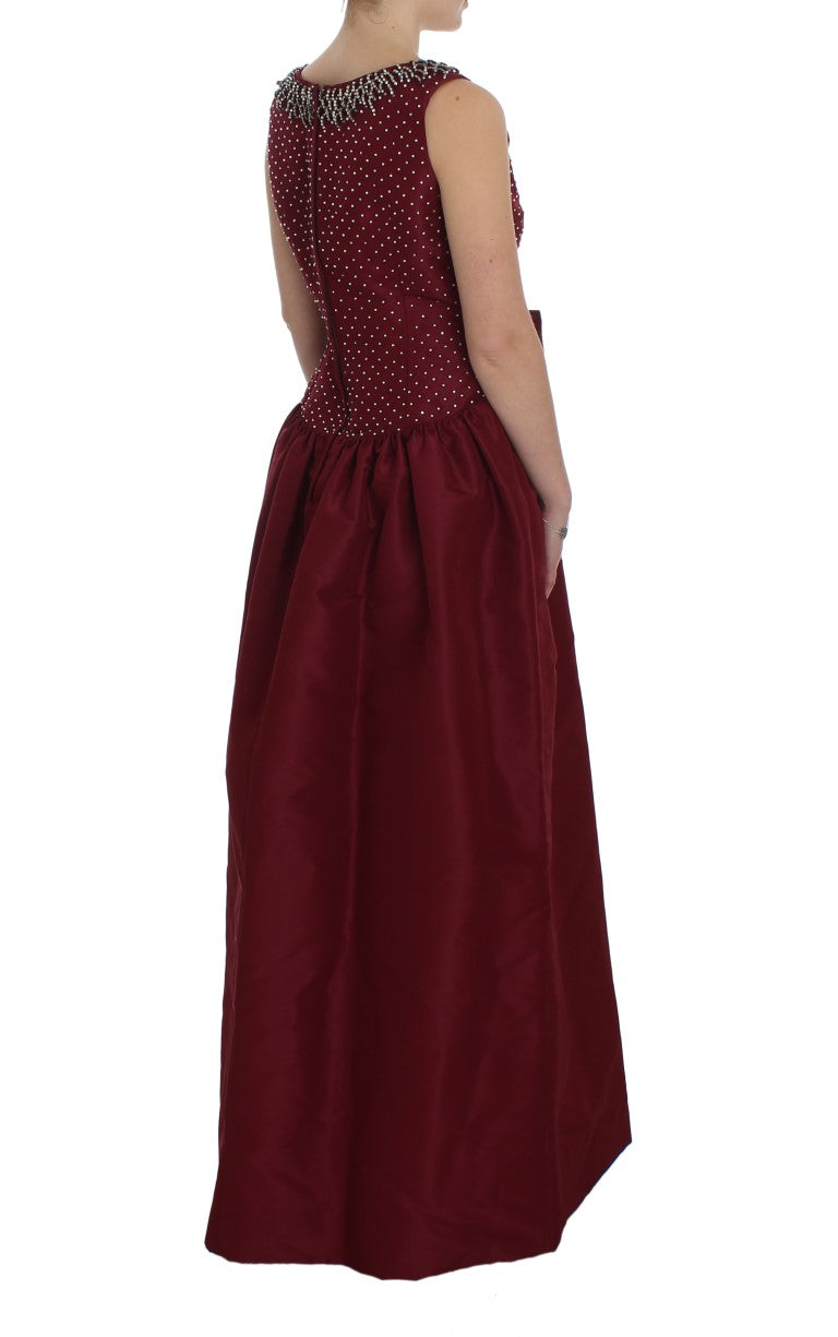 Elegant Bordeaux Silk Crystal Gown