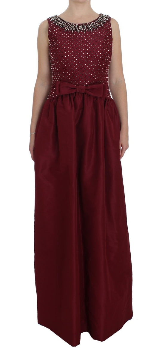 Elegant Bordeaux Silk Crystal Gown