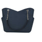 Jet Set Leather Large X Cross Chain Shoulder Tote Bag (Navy Solid/Silver)