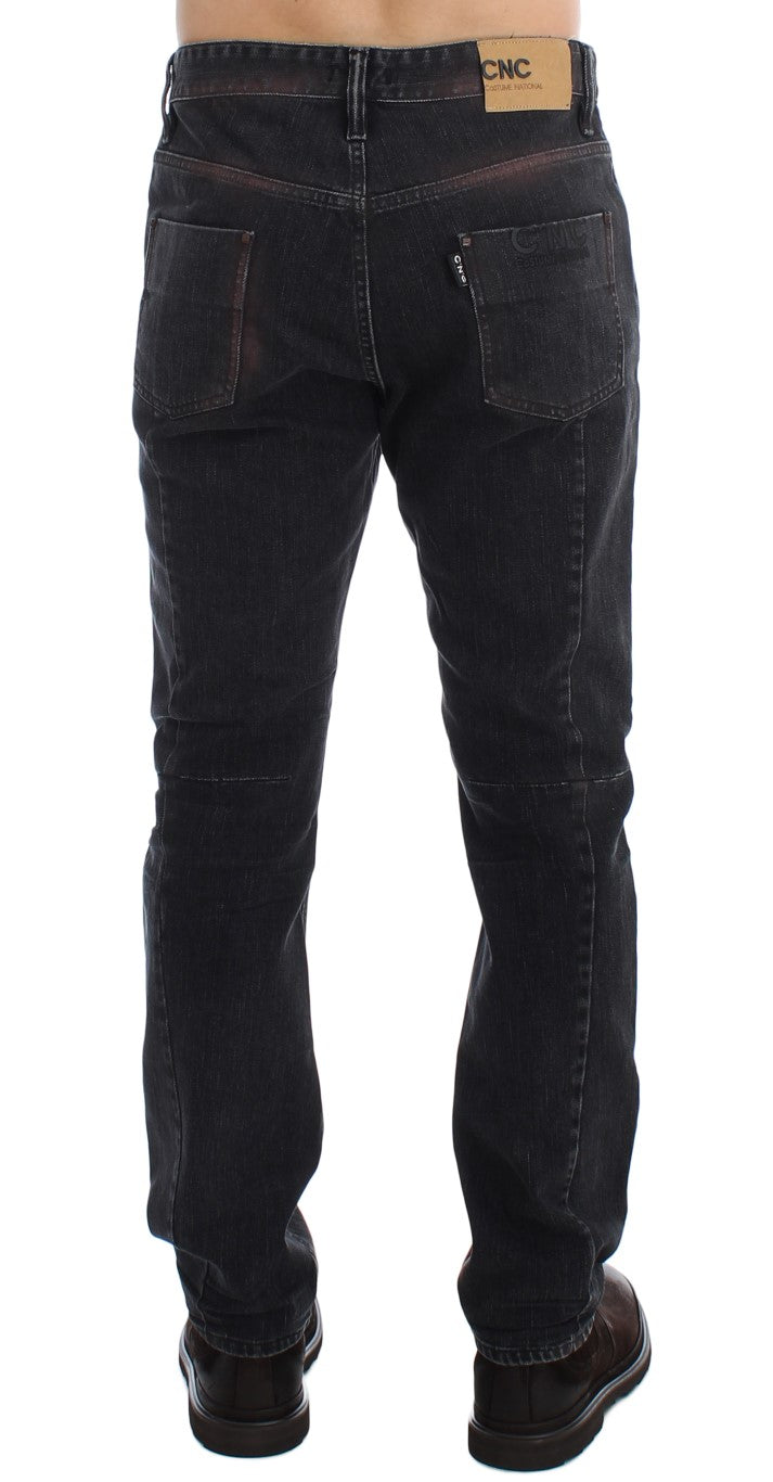 Elegant Gray Wash Regular Fit Denim Jeans