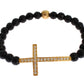 Agate Stone Gold CZ Cross 925 Silver Bracelet