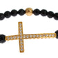 Agate Stone Gold CZ Cross 925 Silver Bracelet