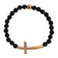 Agate Stone Gold CZ Cross 925 Silver Bracelet