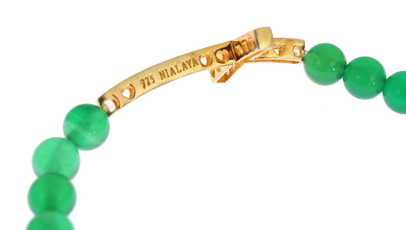 Jade Stone Gold CZ Cross 925 Silver Bracelet