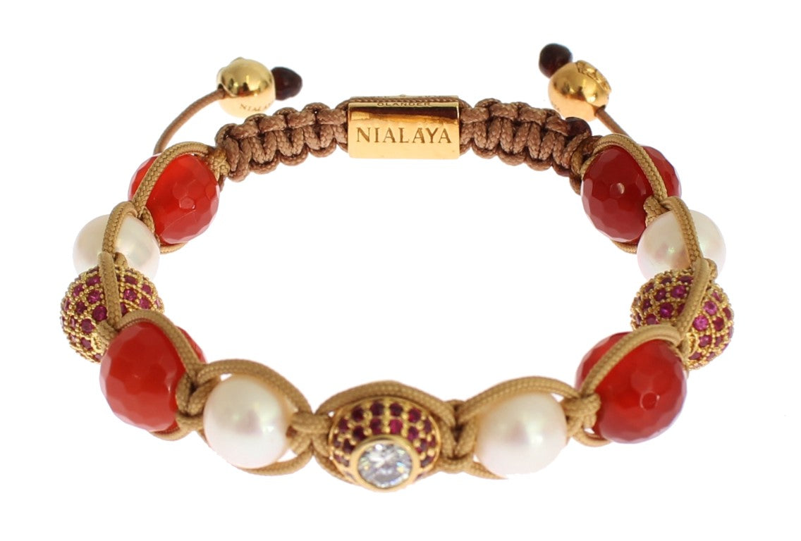 CZ Carnelian Pearl 925 Silver Bracelet