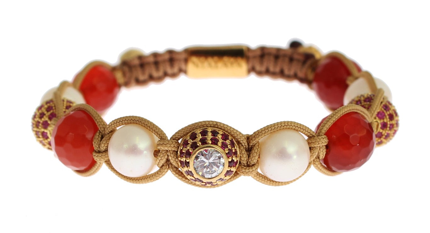 CZ Carnelian Pearl 925 Silver Bracelet