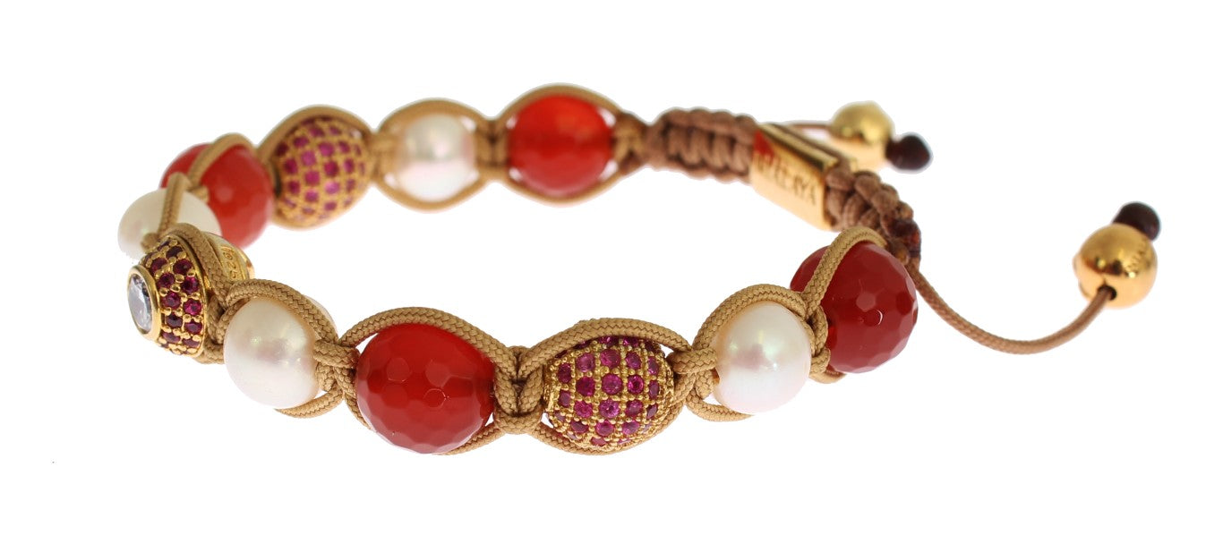 CZ Carnelian Pearl 925 Silver Bracelet