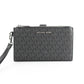 Jet Set Travel Black Leather Logo Large Double Zip Wristlet Wallet