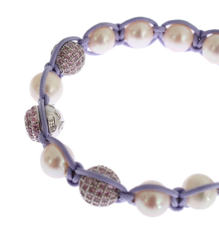 Elegant Silver & Purple CZ Pearl Bracelet